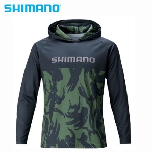 시마노 WJ-044T 카키브러쉬카모 후드 티셔츠